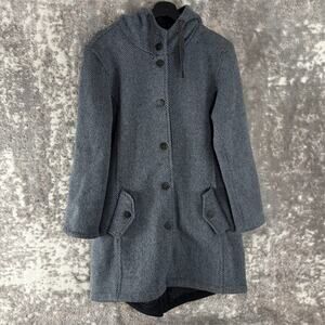 Giga DX by Killtec Size 12 Outdoor Hooded Drawstring Button Coat Gray Long Sleev